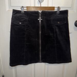KILLSTAR Women’s PLUS Black Corduroy Mini Skirt Goth Grunge XXL Full‎ Zip Cross
